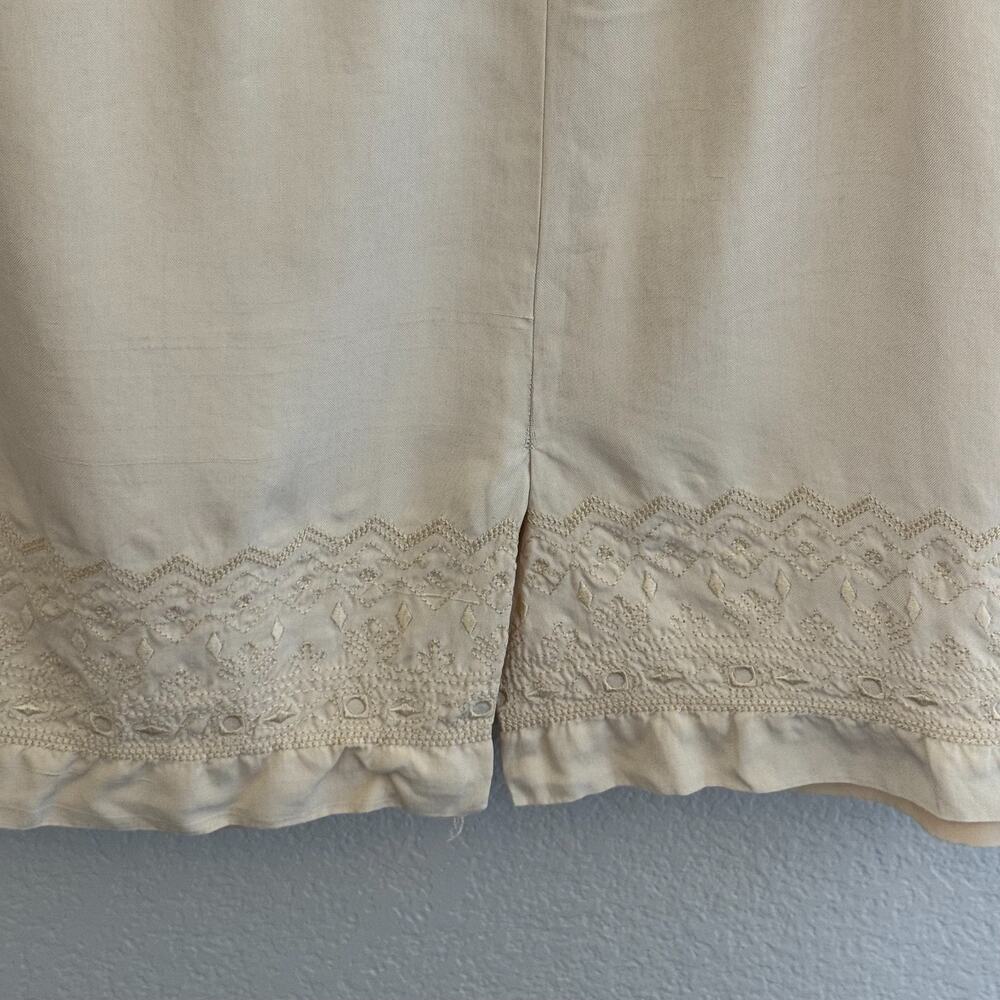 Talbots Petites 12 100% Silk Beige Embroidered Hem Short Sleeve Sheath Dress - Picture 2 of 8
